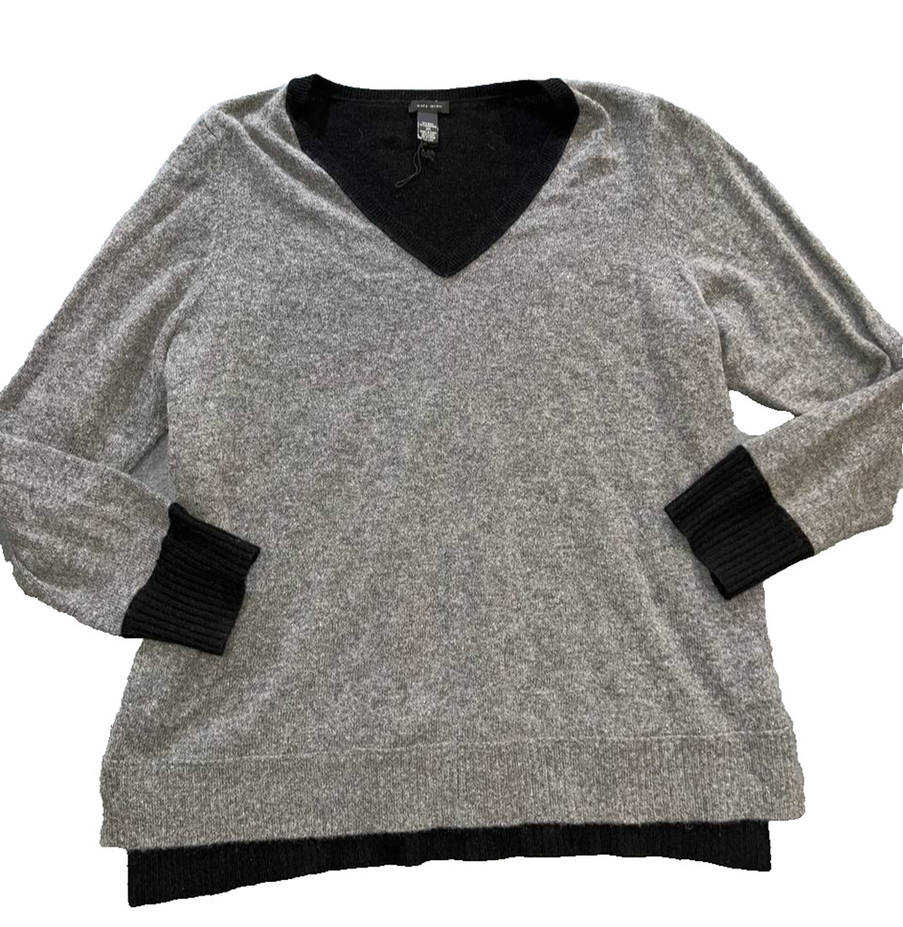 Only Mine Gray & Black cashmere wool Pullover Sweater Top v-neck Size 3X A011084